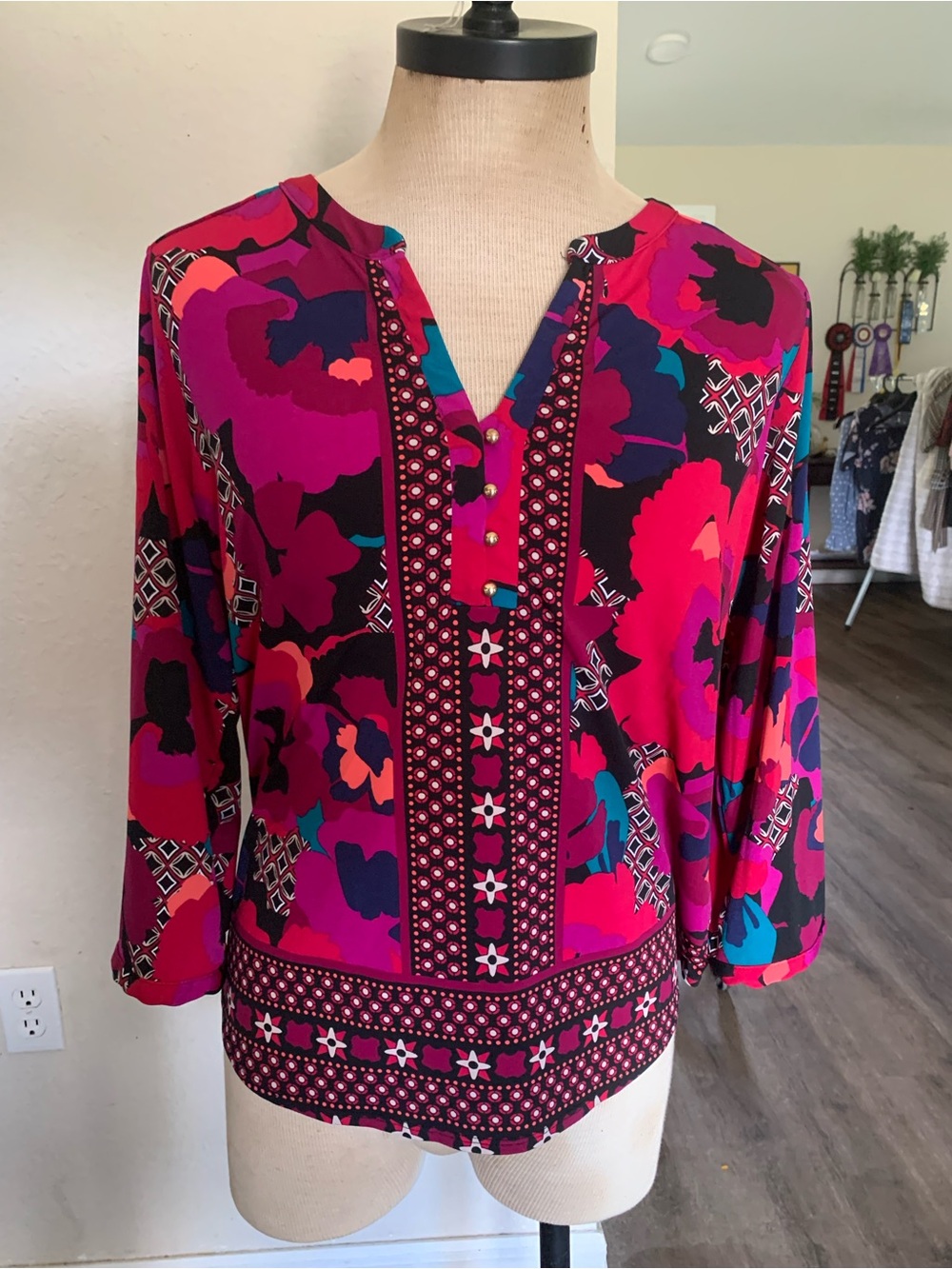 DANA BUCHMAN PINK PURPLE TOP BLOUSE Size XL SLEEVE WORK CAREER WEAR TRAVEL PLAY
